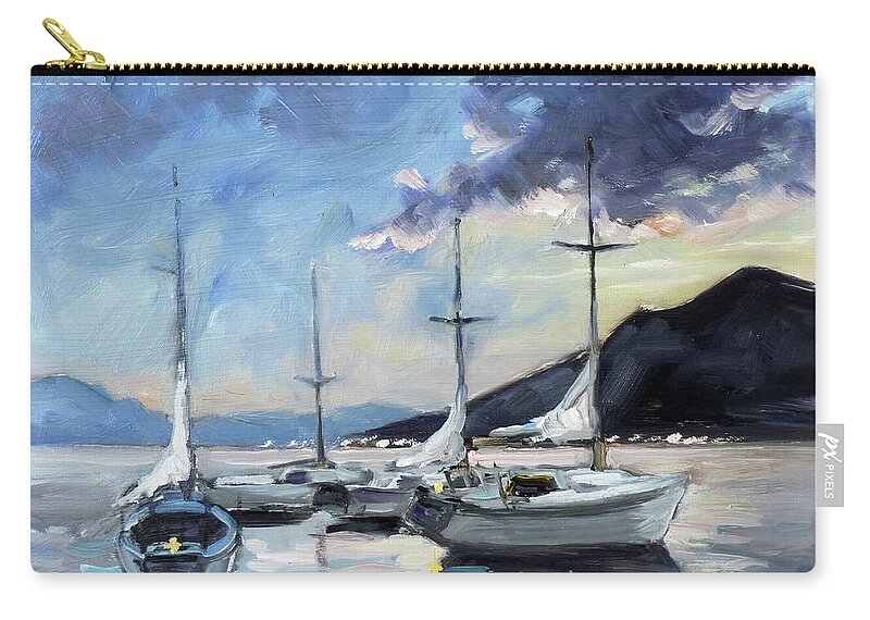 Sails Zip Pouch featuring the painting Sails 4 - Lake Como by Irek Szelag
