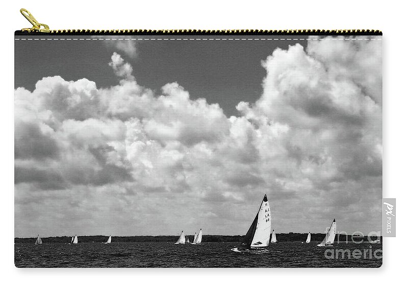 Landscape Zip Pouch featuring the photograph Sails and Clouds in BW by Mary Haber