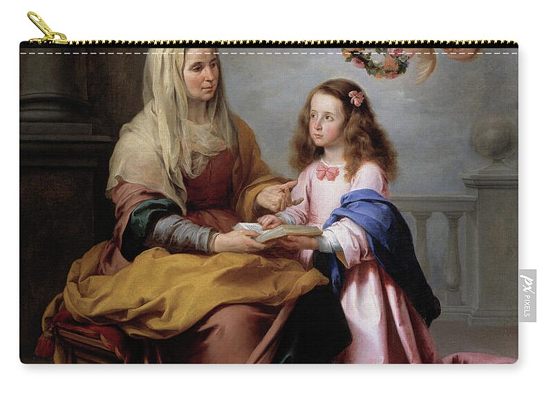 Angel Zip Pouch featuring the painting Saint Anne teaching the Virgin to read by Bartolome Esteban Murillo