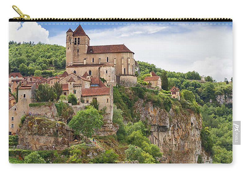Blue Zip Pouch featuring the photograph Saint Circ Lapopie in France against a blue sky by Semmick Photo