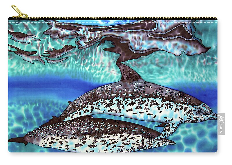 Dolphin Zip Pouch featuring the painting Saint Lucia Wild Dolphins by Daniel Jean-Baptiste