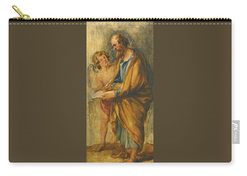 Follower Of Peter Paul Rubens Zip Pouch featuring the painting Saint Matthew by Follower of Peter Paul Rubens