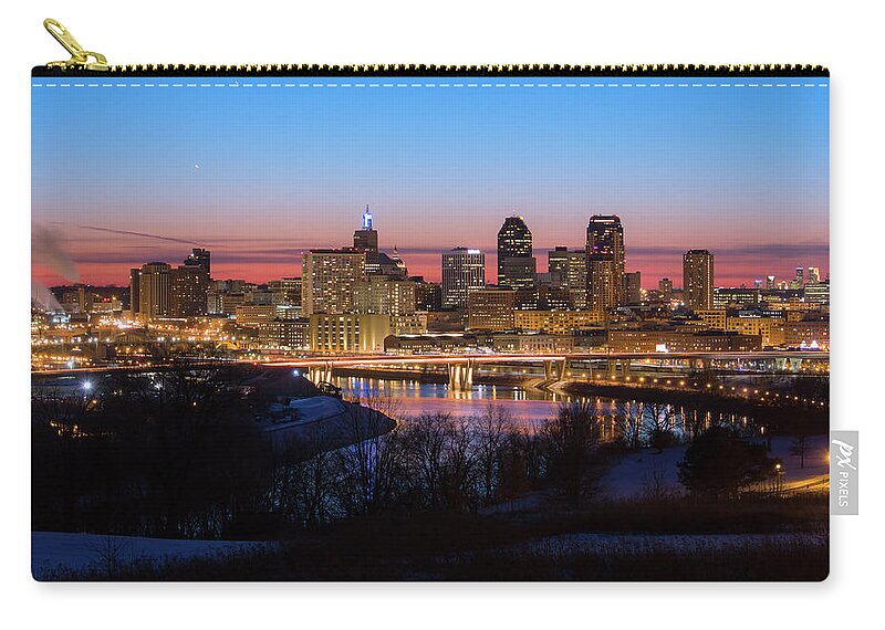 Saint Paul Zip Pouch featuring the photograph Saint Paul and Minneapolis skyline at dusk by Jay Smith