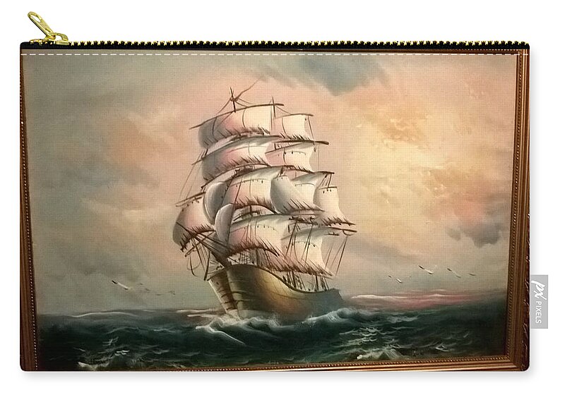 Ship Zip Pouch featuring the painting Saintsailing by CJ Redbird