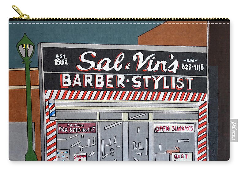 Valley Stream Zip Pouch featuring the painting Sal and Vin's by Mike Stanko