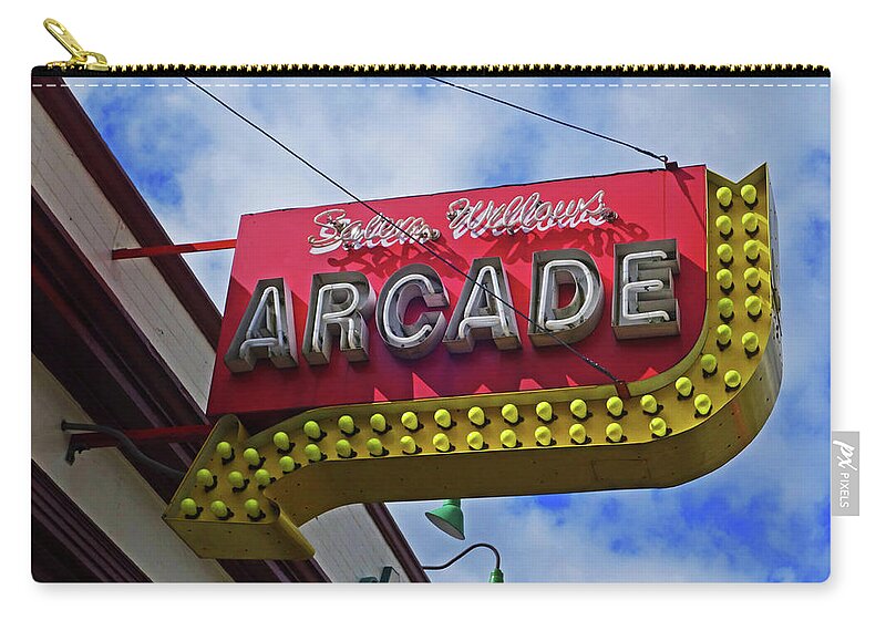 Salem Zip Pouch featuring the photograph Salem Willows Arcade Sign Salem MA by Toby McGuire
