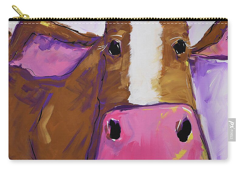 Cow Zip Pouch featuring the painting Sally by Terri Einer