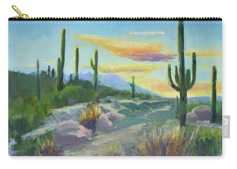 Sonoran Sun Zip Pouch featuring the painting Salutation to the Tucson Sun by Maria Hunt