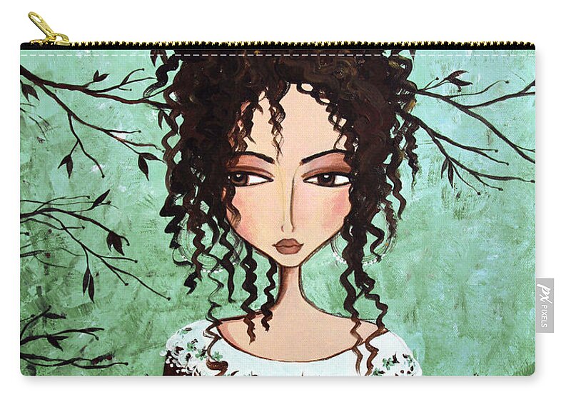 Dark Hair Carry-all Pouch featuring the painting Samantha's Chocolate Tree by Debbie Gallerani