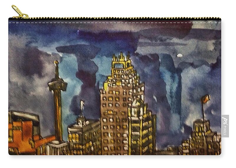 Aceo Carry-all Pouch featuring the painting San Antonio at Night #2 by Angela Weddle