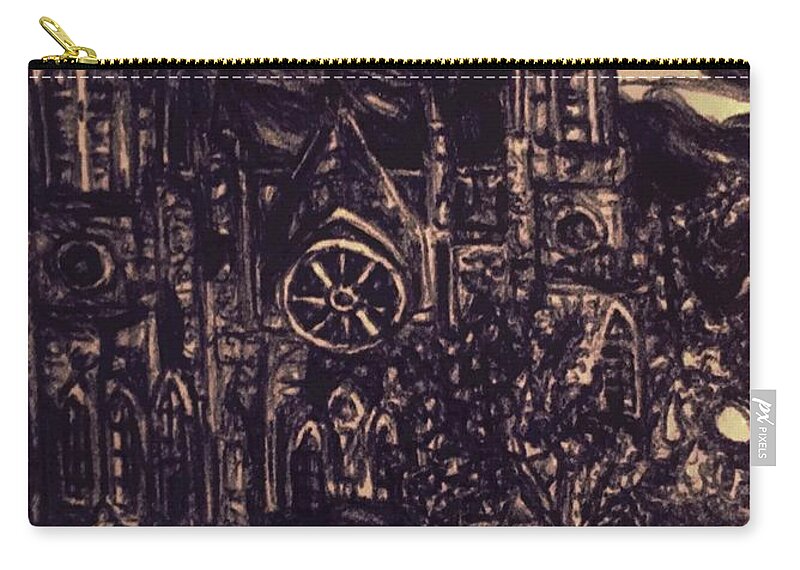 San Fernando Cathedral Zip Pouch featuring the drawing San Fernando Cathedral Miniature by Angela Weddle