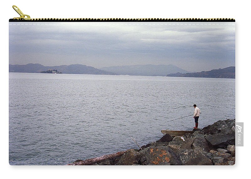 Alcatraz Zip Pouch featuring the photograph San Francisco Fisherman by Frank Romeo