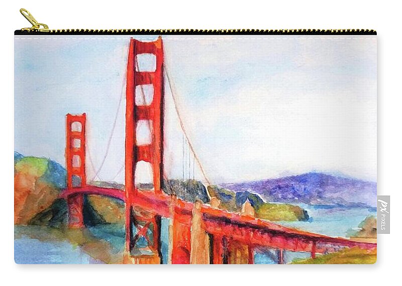 Golden Gate Bridge Zip Pouch featuring the painting San Francisco Golden Gate Bridge Impressionism by Carlin Blahnik CarlinArtWatercolor