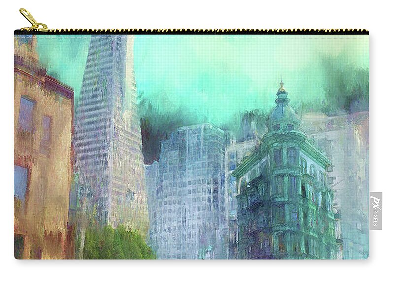 Transamerica Pyramid Zip Pouch featuring the digital art San Francisco by Michael Cleere