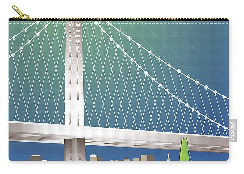 San Francisco Zip Pouch featuring the digital art San Francisco New Oakland Bay Bridge Cityscape by Joe Barsin
