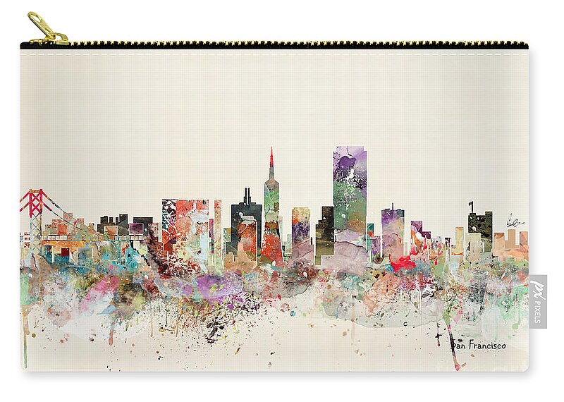 San Francisco Skyline Zip Pouch featuring the painting San Francisco Skyline by Bri Buckley