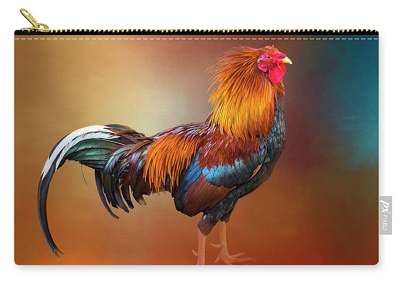 Rooster Zip Pouch featuring the photograph San Juan Rooster by Denise Saldana