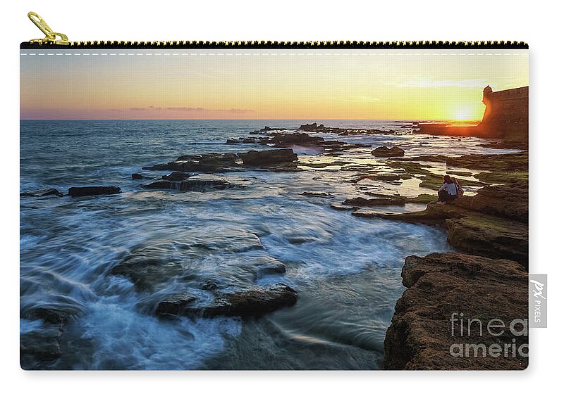 Water Zip Pouch featuring the photograph San Sebastian Castle Sunset Cadiz Spain by Pablo Avanzini