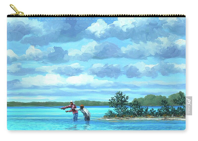 Bonefish Zip Pouch featuring the painting Sandbar Channel by Guy Crittenden