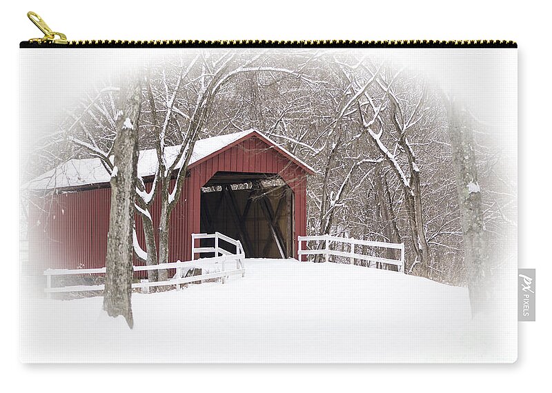 Sandy Creek Covered Bridge Zip Pouch featuring the photograph Sandy Creek Covered Bridge by Andrea Silies