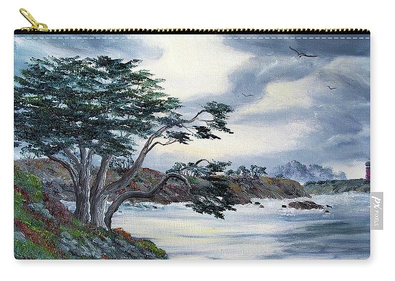 Santa Cruz Zip Pouch featuring the painting Santa Cruz Cypress Tree by Laura Iverson