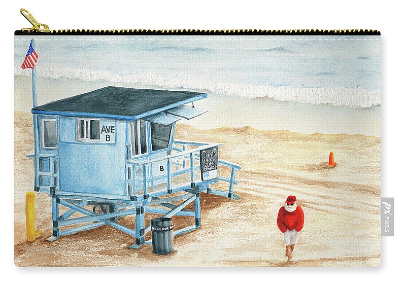 Santa On The Beach Carry-all Pouch featuring the painting Santa is on the Beach by Lori Taylor