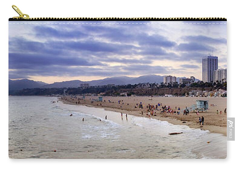 Santa Zip Pouch featuring the photograph Santa Monica Sunset Panorama by Ricky Barnard