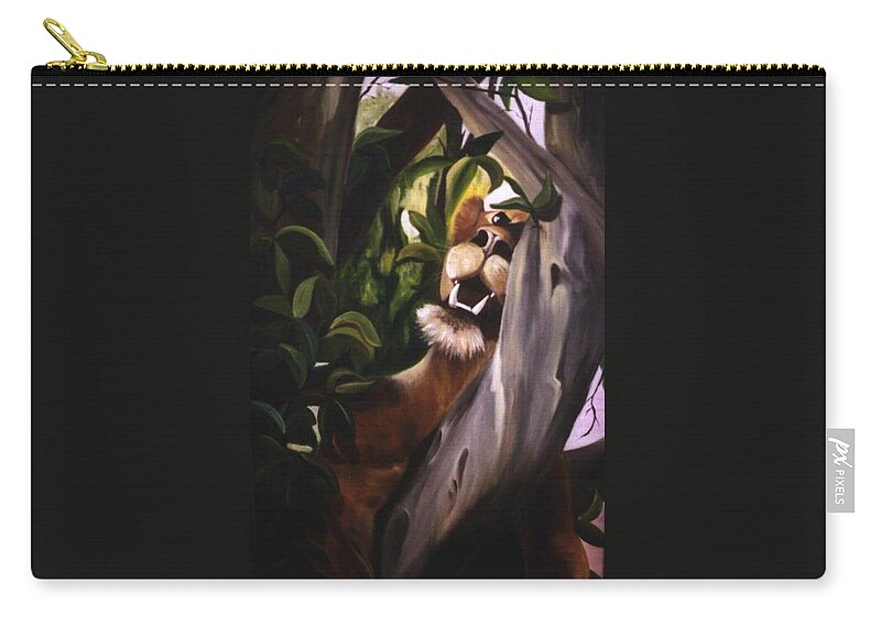 Lion Zip Pouch featuring the painting Satisfied by Renate Wesley