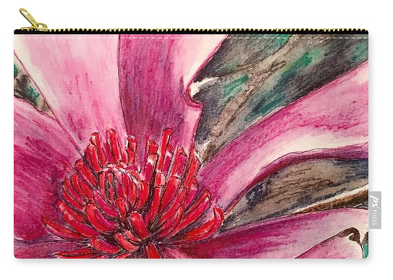 Macro Carry-all Pouch featuring the drawing Saucy Magnolia by Vonda Lawson-Rosa