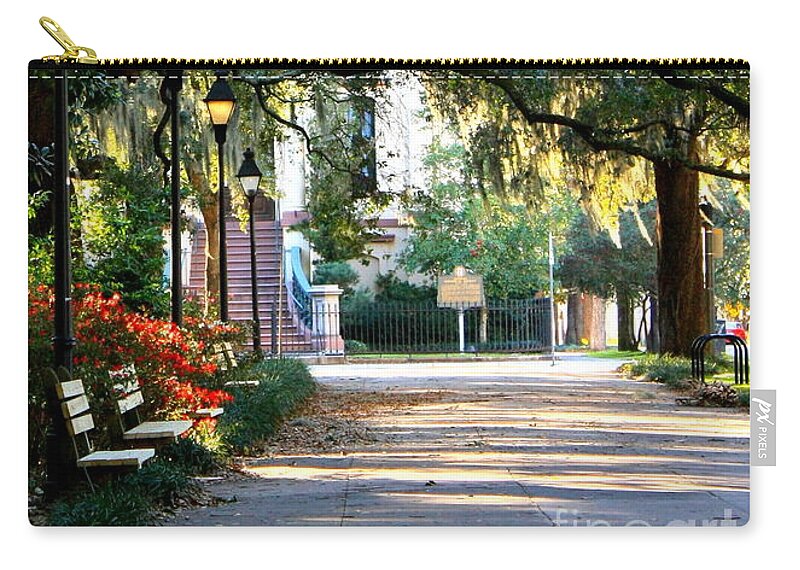 Savannah Zip Pouch featuring the photograph Savannah Park Sidewalk by Carol Groenen