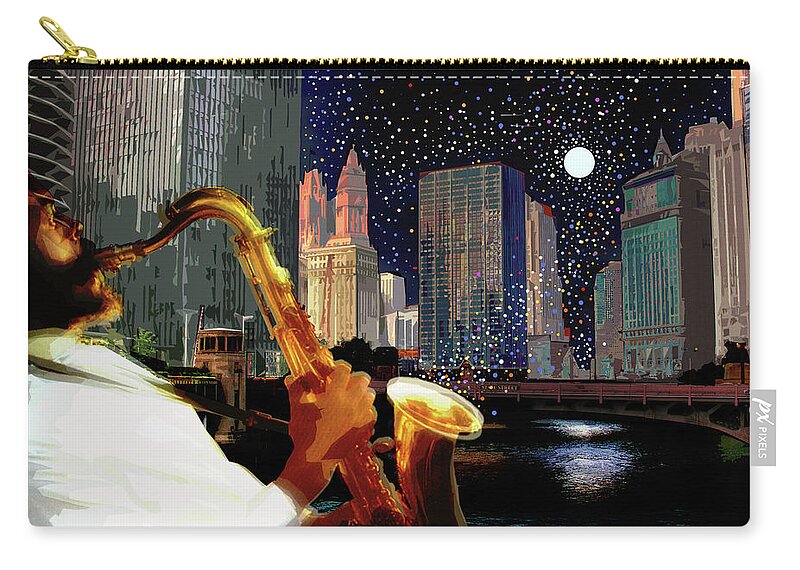 Jazz Carry-all Pouch featuring the digital art Sax in the City by Joe Roache