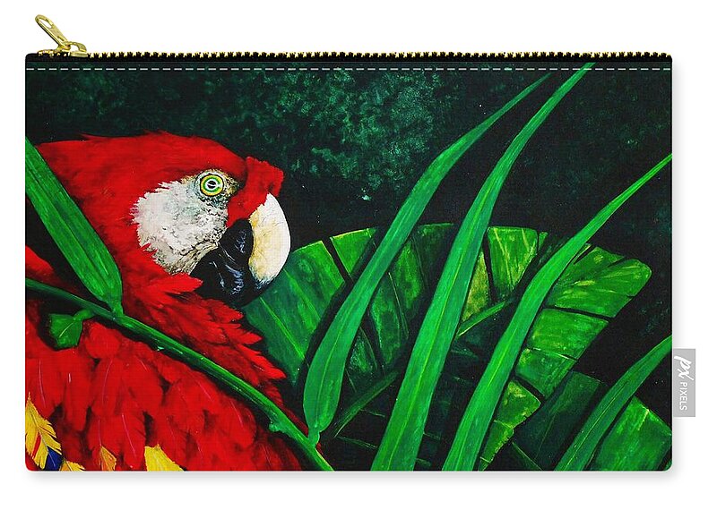 Birds Carry-all Pouch featuring the painting Scarlet Macaw head study by Dana Newman