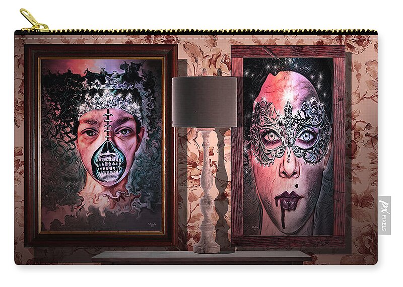 Digital Art Zip Pouch featuring the digital art Scary Museum Wallart by Artful Oasis