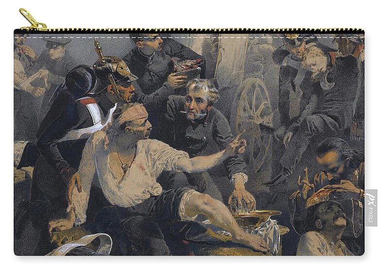 Mihaly Zichy Zip Pouch featuring the drawing Scene from the Crimean War by Mihaly Zichy