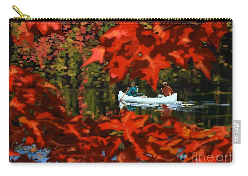 Fall Zip Pouch featuring the painting Scenic Autumn canoe by Sassan Filsoof