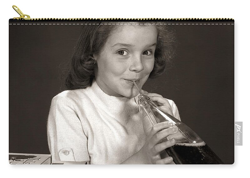 1950s Zip Pouch featuring the photograph Schoolgirl Drinking Soda, C.1950-60s by H. Armstrong Roberts/ClassicStock