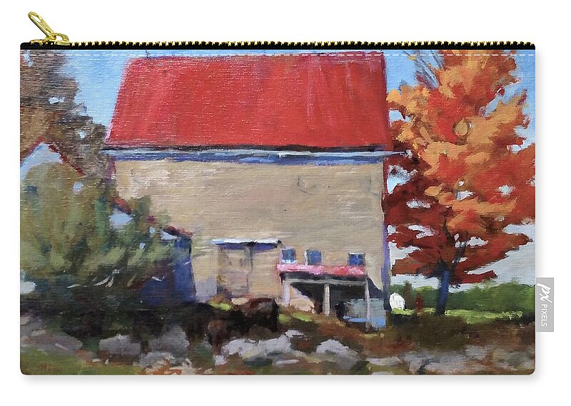 Landscape Zip Pouch featuring the painting Schoolhouse Farm, Warren, Maine by Peter Salwen