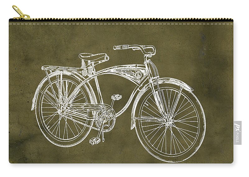 Schwinn Zip Pouch featuring the photograph Schwinn Bicycle 1939 Patent Grunge by Bill Cannon