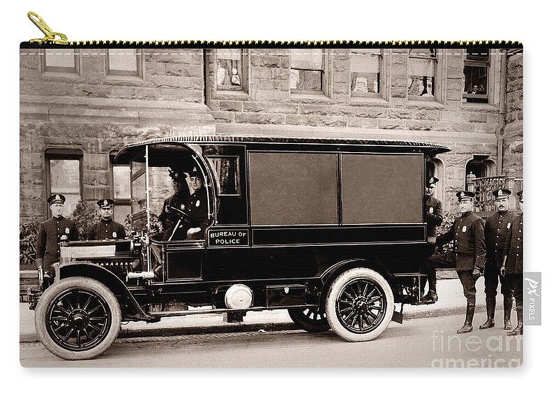 Scranton Pennsylvania Zip Pouch featuring the photograph Scranton Pennsylvania Bureau of Police Paddy Wagon Early 1900s by Arthur Miller
