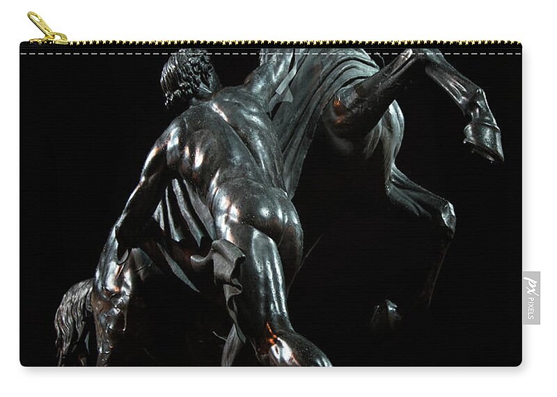 Monument Zip Pouch featuring the photograph Sculptures of Sankt Petersburg - Man stopping a horse by Jaroslaw Blaminsky