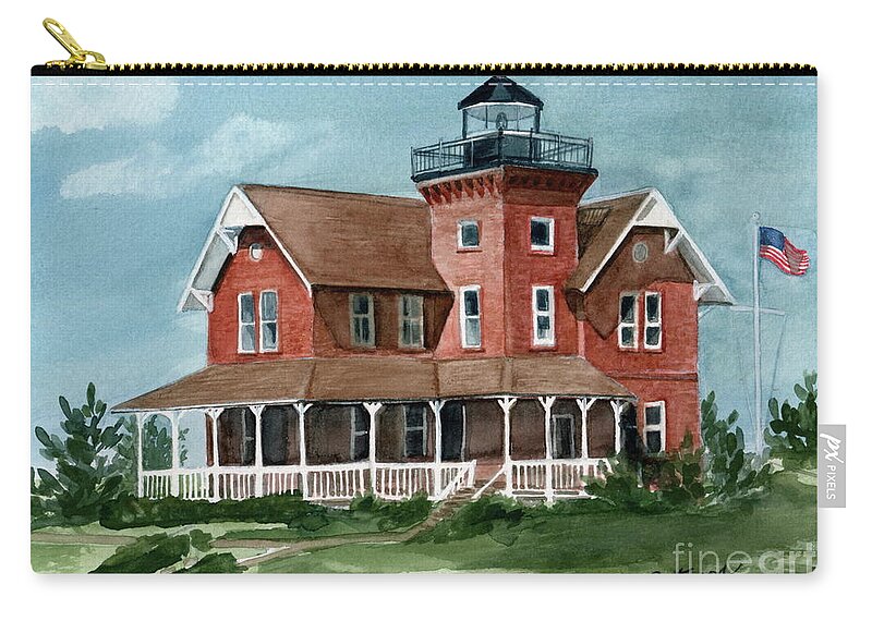 Watercolor Zip Pouch featuring the painting Sea Girt Lighthouse by Nancy Patterson