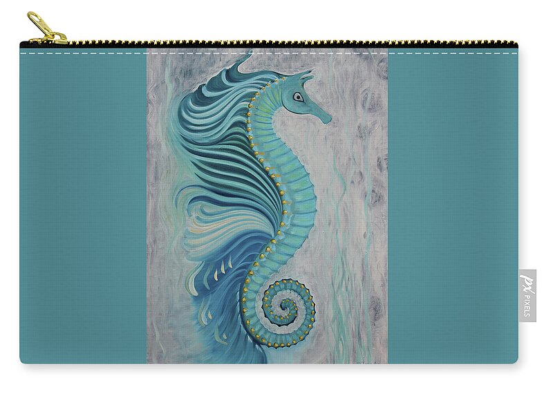 Sea Zip Pouch featuring the painting Sea Horse Visit by Tone Aanderaa