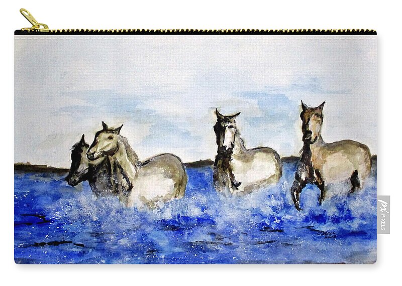 Clyde J. Kell Zip Pouch featuring the painting Sea Horses by Clyde J Kell