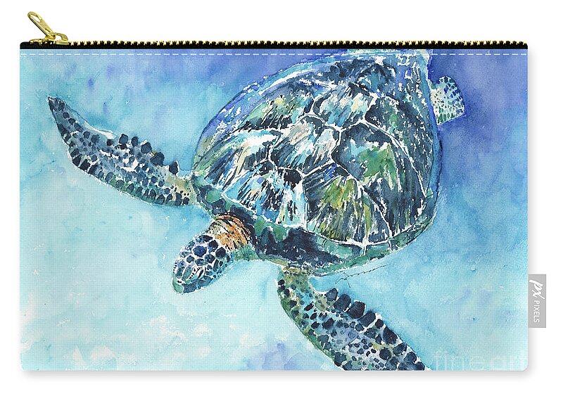 Sea Turtle Zip Pouch featuring the painting Sea Turtle #21 by Claudia Hafner