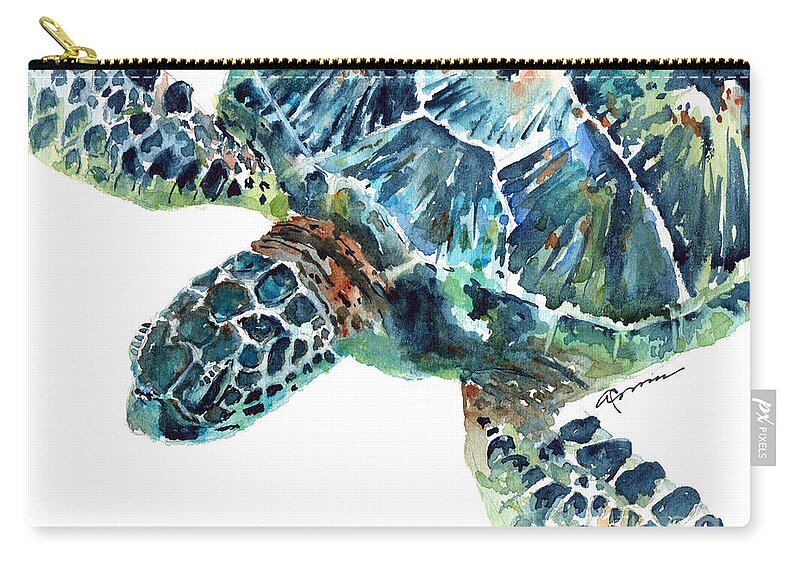 Sea Turtle Zip Pouch featuring the painting Sea Turtle 7 by Claudia Hafner