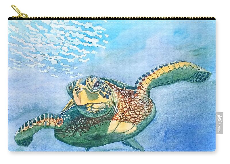 Sea Turtle Zip Pouch featuring the painting Sea Turtle Series #2 by Laurie Anderson