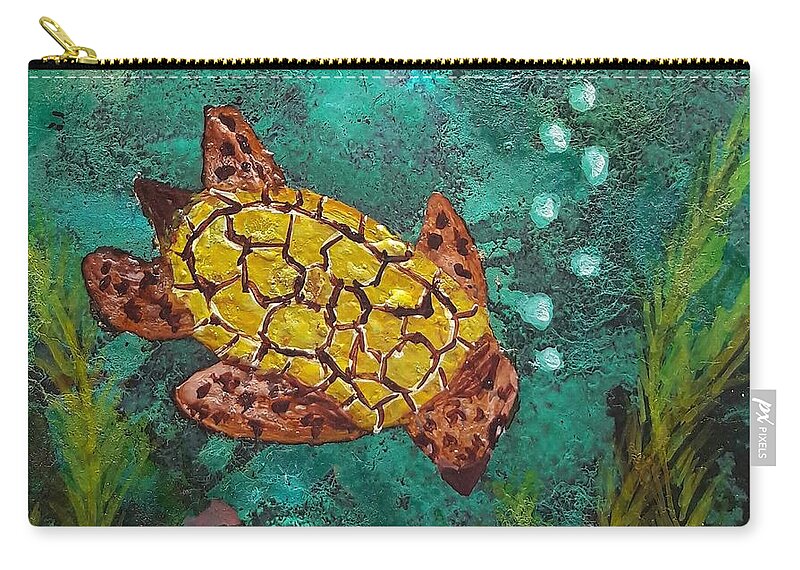 Alcohol Zip Pouch featuring the painting Sea Turtle by Terri Mills