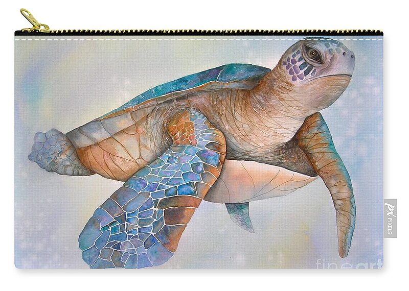 Sea Turtle Carry-all Pouch featuring the painting Sea Turtle- Twilight Swim by Midge Pippel