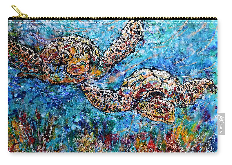 Marin Animals Carry-all Pouch featuring the painting Sea Turtles by Jyotika Shroff