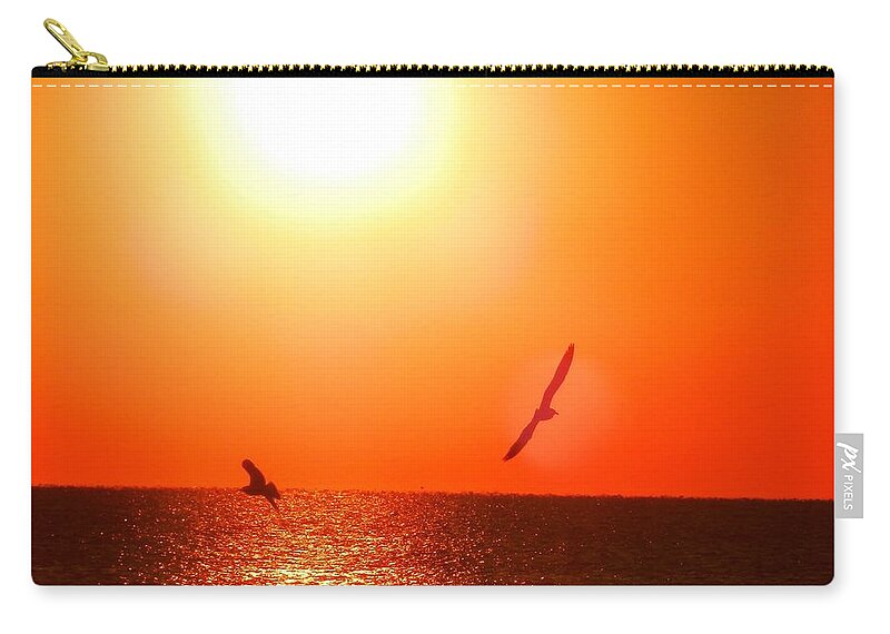 #beautiful #florida #sunset With #seagulls Zip Pouch featuring the photograph Seagull Couple In Flight by Belinda Lee